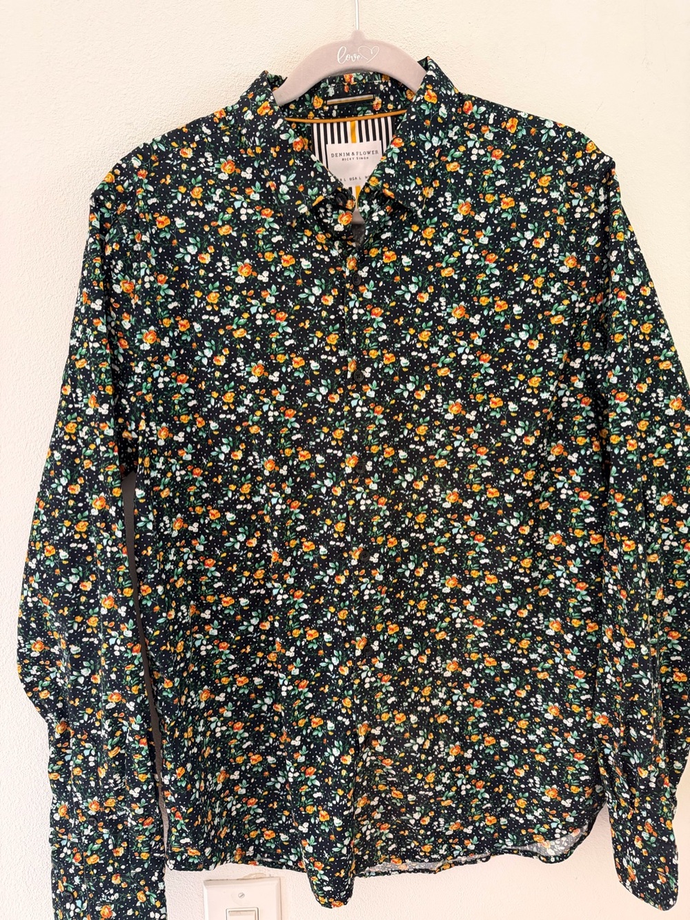 Denim and Flowers Men’s Cactus Man by Ricky Singh Long Sleeve Floral Shirt  L